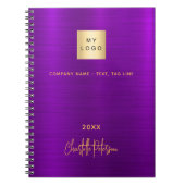 Carnet Logo entreprise or violet élégant de signature (Devant)