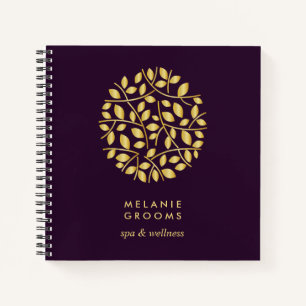 Carnet Logo Feuilles d'Or Violet Monogramme Personnal