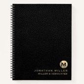 Carnet Logo initial de luxe en cuir noir (Devant)