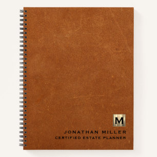 Carnet Logo initial en cuir de luxe en or