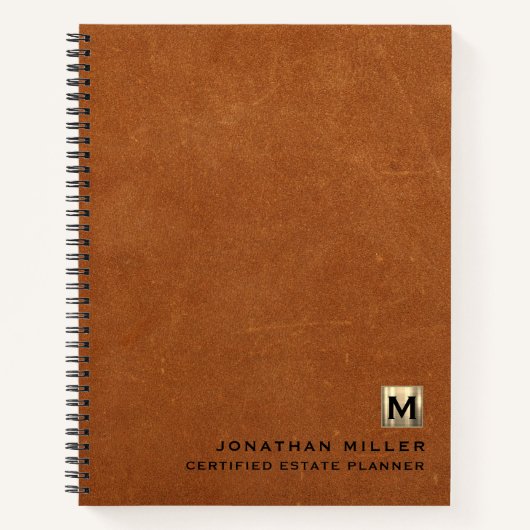 Carnet Logo initial en cuir de luxe en or (Devant)