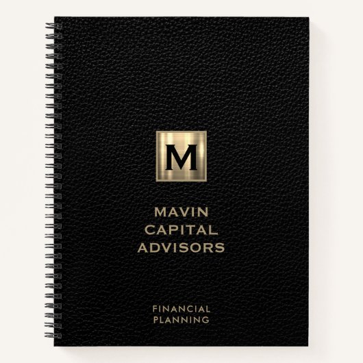 Carnet Logo initial en cuir noir (Devant)