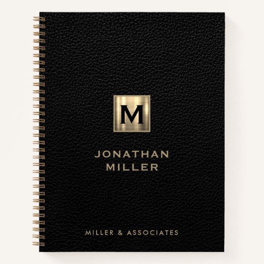 Carnet Logo initial en cuir noir (Devant)