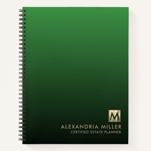 Carnet Logo initial en or de luxe Emerald Green (Devant)