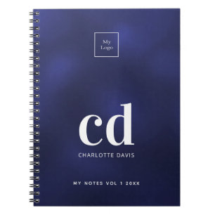 Carnet Logo marine bleu blanc monogramme entreprise initi
