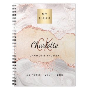 Carnet Logo monogram or rose en or élégant pour les entre