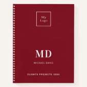 Carnet Logo monogramme initiales affaires blanc rouge (Devant)