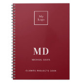 Carnet Logo monogramme initiales blanc rouge affaires (Devant)