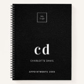 Carnet Logo monogramme initiales cuir noir affaires (Devant)