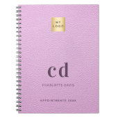 Carnet Logo monogramme initiales cuir rose affaires (Devant)