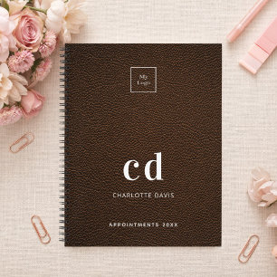 Carnet Logo monogramme initiales en cuir marron affaires