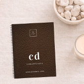 Carnet Logo monogramme initiales en cuir marron affaires