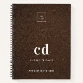Carnet Logo monogramme initiales en cuir marron affaires (Devant)