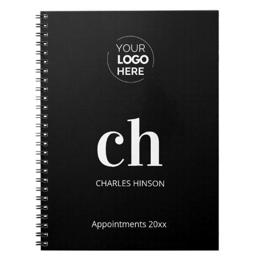 Carnet Logo monogramme initiales noir blanc affaires (Devant)