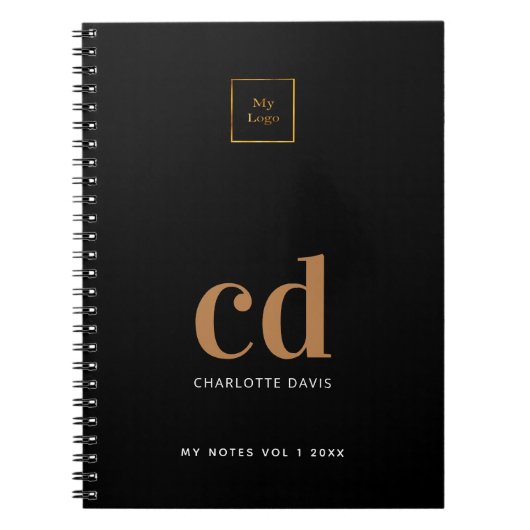 Carnet Logo monogramme initiales or noir affaires (Devant)