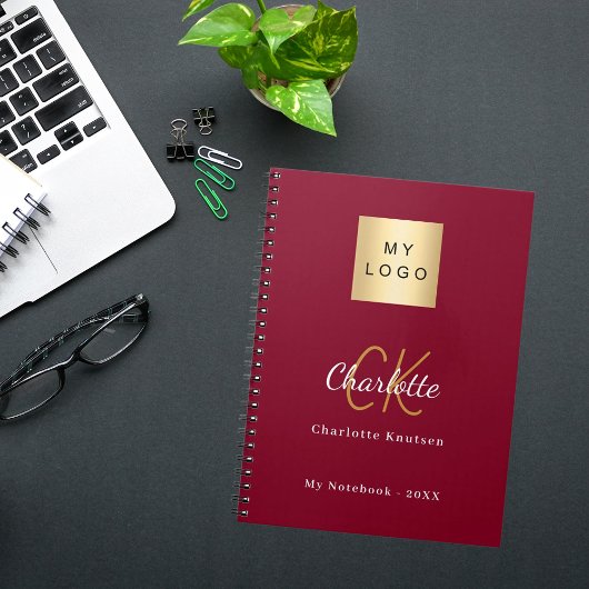 Carnet Logo monogramme or burgundy affaires