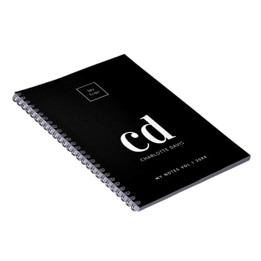 Carnet Logo noir blanc monogramme initiales affaires (Côté Droit)