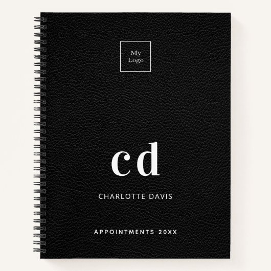 Carnet Logo noir cuir monogramme initiales entreprise (Devant)
