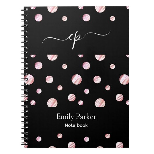 Carnet Logo personnalisé Black Pink Monogramme Script Nom (Devant)