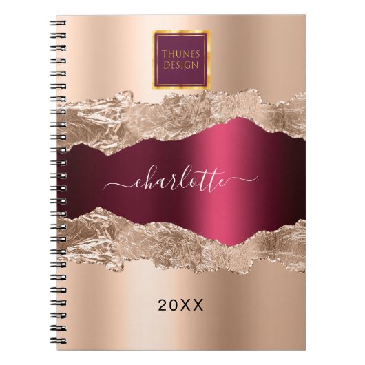 Carnet logo rose or burgundy agate marbre (Devant)