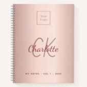 Carnet Logo rose or monogramme élégant entreprise (Devant)