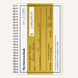 Carnet Loi d'attraction Chèque d'abondance élégant en or