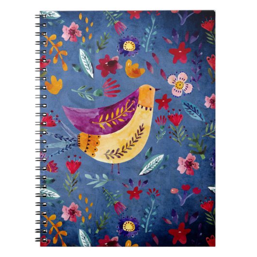 Carnet L'Oiseau précoce dans le jardin fleuri (Devant)