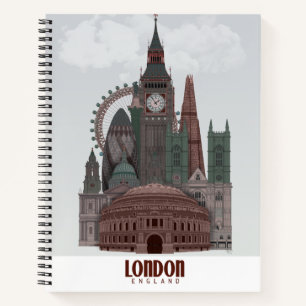 Carnet Londres en nuages rouge et vert