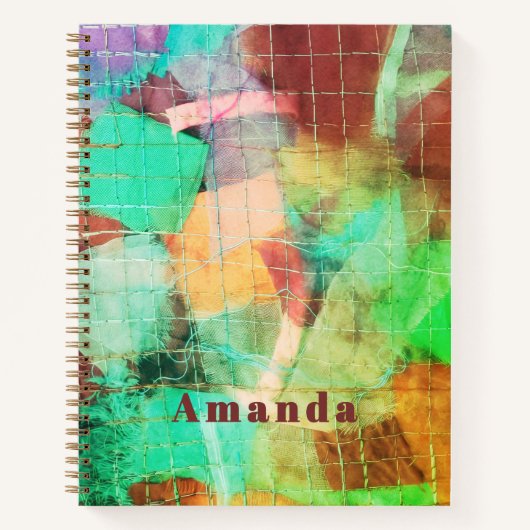 Carnet Look Patchwork Bohème Personnalisé Abstrait Vert M (Devant)
