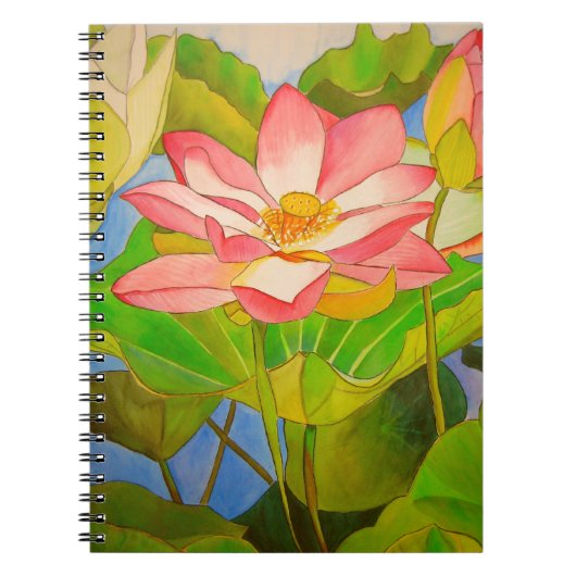 Carnet Lotus rose nénuphar aquarelle peinture (Devant)