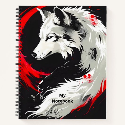 Carnet Loup blanc rouge lunaire (Devant)