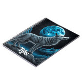 Carnet Loup debout devant la pleine lune | art IA (Côté gauche)