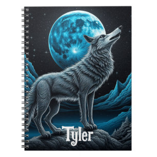 Carnet Loup debout devant la pleine lune art IA