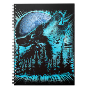 Carnet Loup hurlant Forêt de pins Lune
