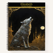 Carnet Loup majestueux hurlant sous une pleine lune lumin (Devant)