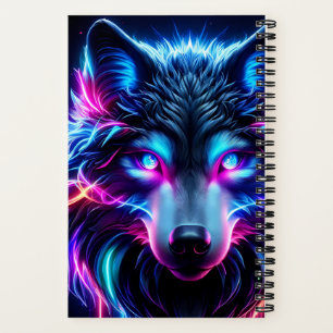 Carnet Loup Néon Yeux Lumineux Animal Futuriste Cyberpunk