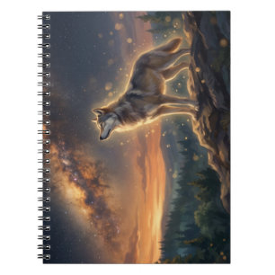 Carnet Loup solitaire sous le ciel étoilé de la Voie lact