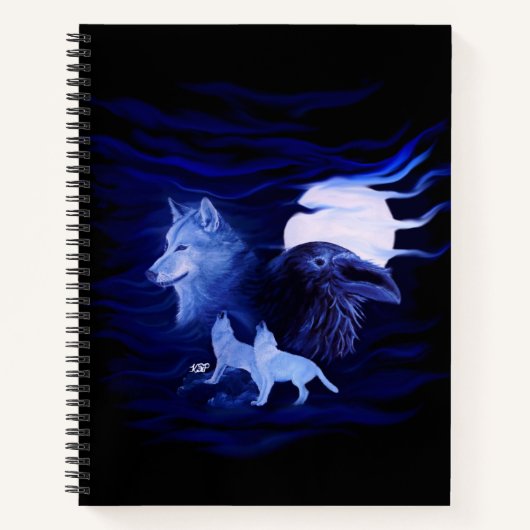 Carnet Loups et corbeau avec pleine lune (Devant)