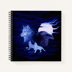 Carnet Loups et corbeau avec pleine lune