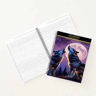 Carnet Loups hurlant dans le ciel illuminé par la lune