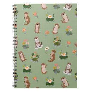 Carnet Loutres et nénuphars sur fond vert clair
