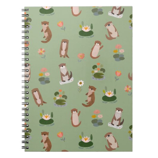 Carnet Loutres et nénuphars sur fond vert clair (Devant)