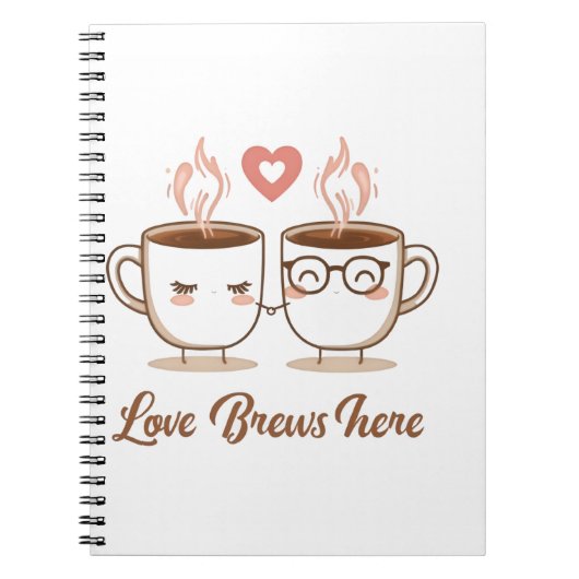 Carnet Love Brews Here - Cute Romantique Couple de café (Devant)