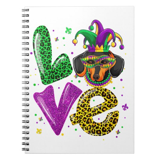 Carnet LOVE Dachshund Masque de Chien Plaid Leopard Mardi (Devant)