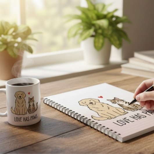 Carnet Love Has Paws | Cute Minimalist Dog and Cat Illust