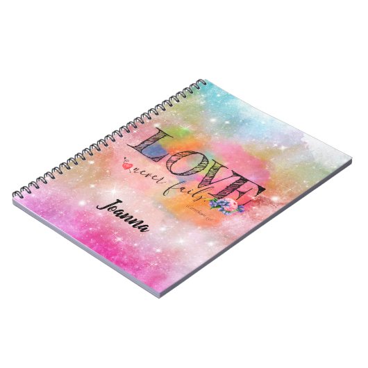 Carnet Love Never Fails Écriture pastel (Côté gauche)