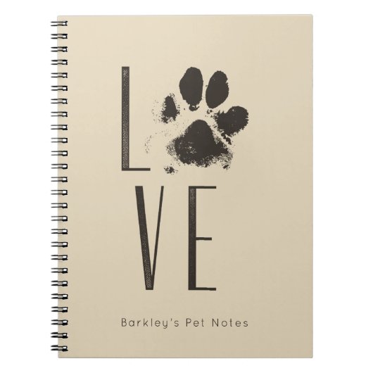 Carnet Love Pet Paw Print Brown Grunge Typografy (Devant)