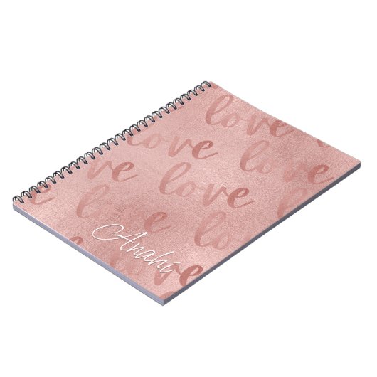 Carnet Love Rose Gold Script Motif (Côté gauche)
