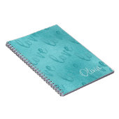 Carnet Love Turquoise Script Motif Turquoise (Côté Droit)