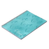 Carnet Love Turquoise Script Motif Turquoise (Côté gauche)